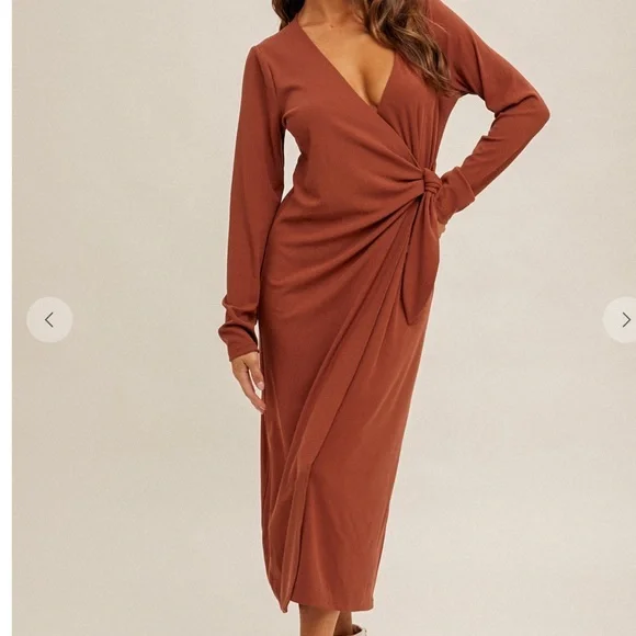 Hem & Thread Terracotta Long Sleeve Dress - Picture 2 of 4